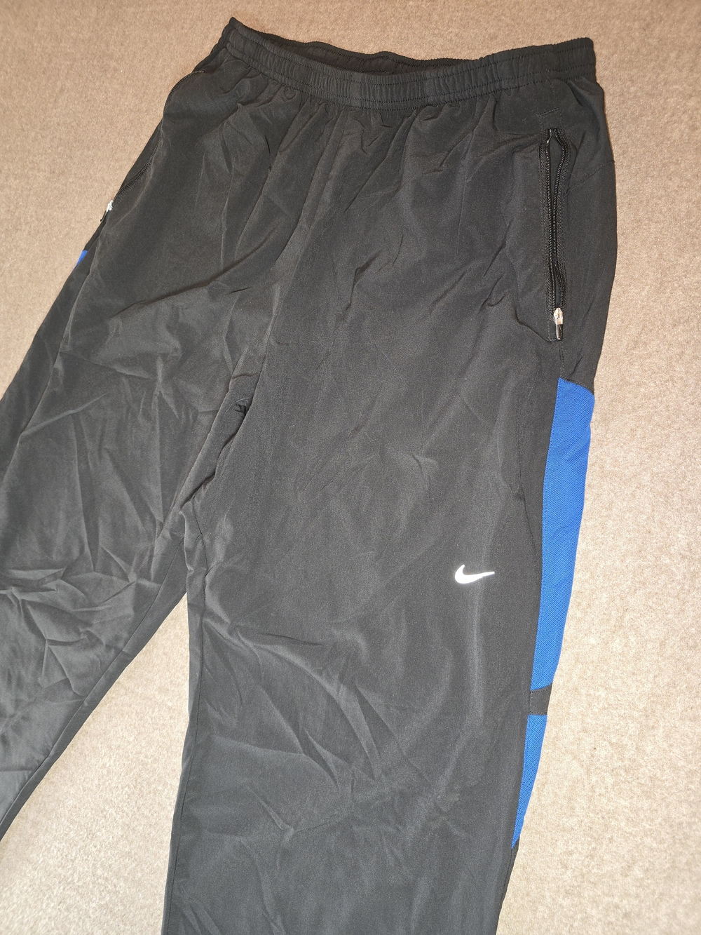 Nike Black Track Pants with Blue Side Panels Mens Med